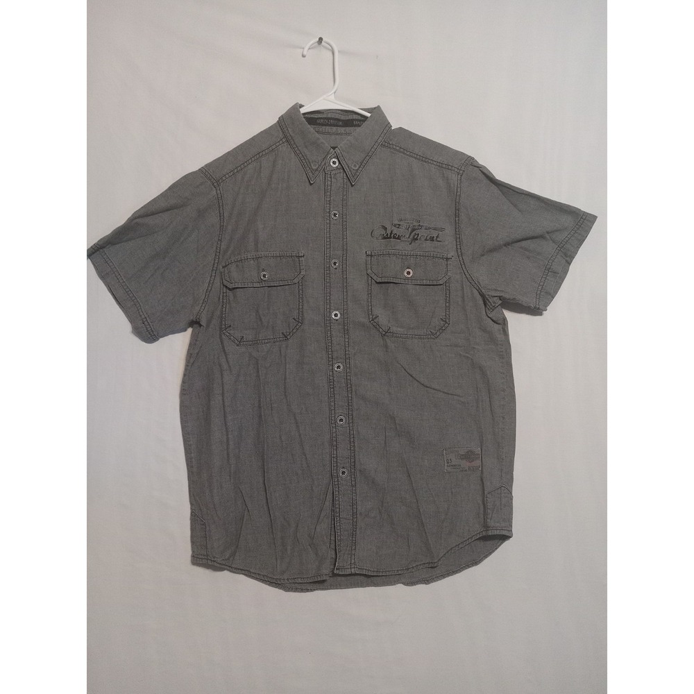 Harley-Davidson Gray Short-sleeve Button Down Shirt Med Custom Paint Garage Work
